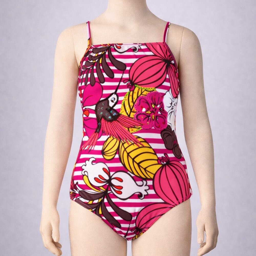 Submarine Tropical Embroidered Beaded Bird 1pc Girls Swimsuit NWT sz‎ 6 Fits 4/5
